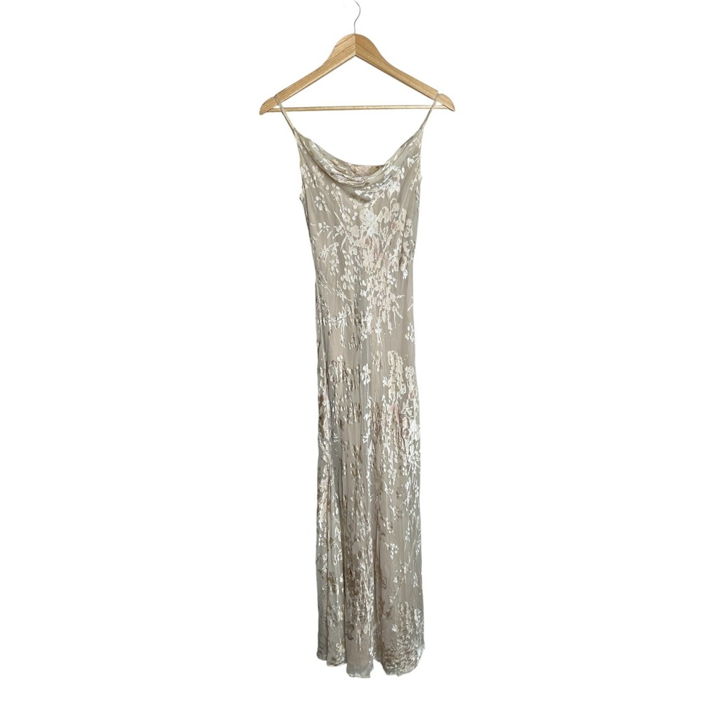 L'AGENCE Christine Burnout Satin Cowl Gown in Feather Grey Beige  XS - Picture 2 of 9